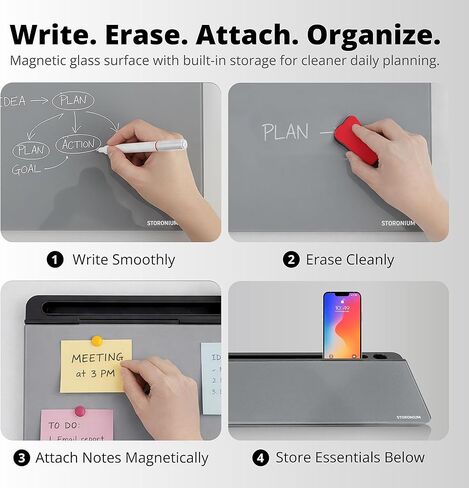 Glass Desktop Magnetic Whiteboard with Storage, Frosted Glass Dry Erase Board for Desk, Desk Organizer with Strong Magnets and Phone Stand for Home Office and School Supplies in Kuwait