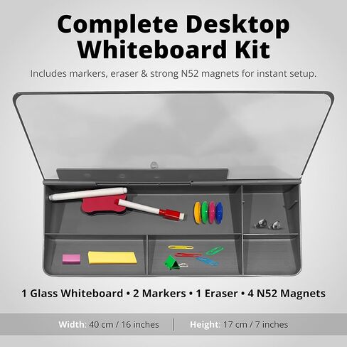Glass Desktop Magnetic Whiteboard with Storage, Frosted Glass Dry Erase Board for Desk, Desk Organizer with Strong Magnets and Phone Stand for Home Office and School Supplies in Kuwait