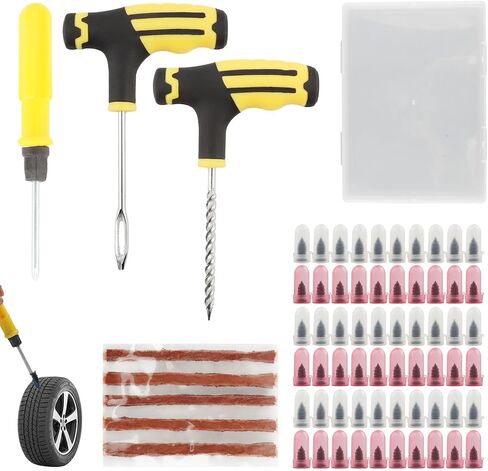 68PCS Tire Repair Rubber Nail Kit, Vacuum Tire Repair Kits Spiral Rubber Screws, Self-Service Tire Quick Repairs Tool for Car Truck Motorcycle Bike, Including screwdriver, Handle tool, Rubber strip in Saudi Arabia