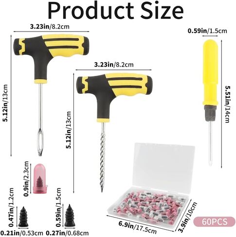 68PCS Tire Repair Rubber Nail Kit, Vacuum Tire Repair Kits Spiral Rubber Screws, Self-Service Tire Quick Repairs Tool for Car Truck Motorcycle Bike, Including screwdriver, Handle tool, Rubber strip in Saudi Arabia