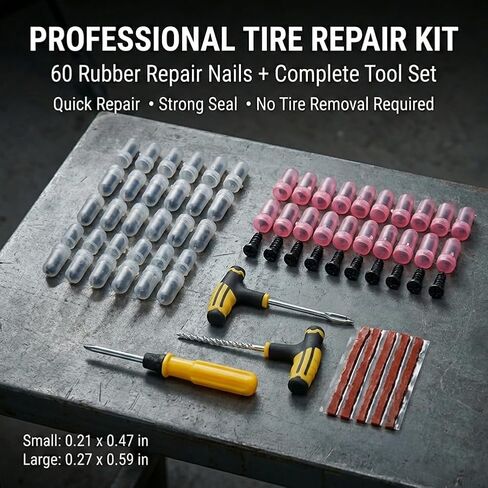 68PCS Tire Repair Rubber Nail Kit, Vacuum Tire Repair Kits Spiral Rubber Screws, Self-Service Tire Quick Repairs Tool for Car Truck Motorcycle Bike, Including screwdriver, Handle tool, Rubber strip in Saudi Arabia