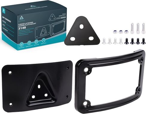 3148 Curved Laydown License Plate Mount with Frame for Harley Davidson 3 Hole Mount (Black) in Saudi Arabia