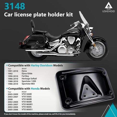 3148 Curved Laydown License Plate Mount with Frame for Harley Davidson 3 Hole Mount (Black) in Saudi Arabia