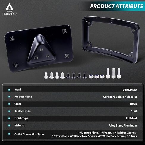 3148 Curved Laydown License Plate Mount with Frame for Harley Davidson 3 Hole Mount (Black) in Saudi Arabia