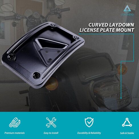 3148 Curved Laydown License Plate Mount with Frame for Harley Davidson 3 Hole Mount (Black) in Saudi Arabia
