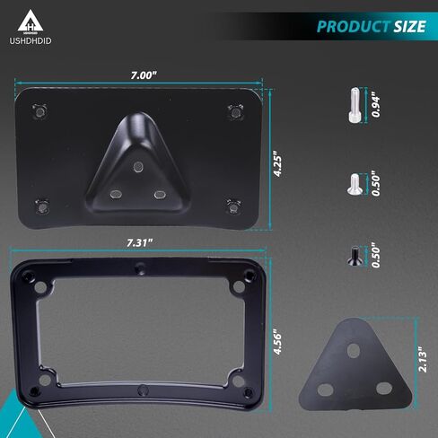 3148 Curved Laydown License Plate Mount with Frame for Harley Davidson 3 Hole Mount (Black) in Saudi Arabia