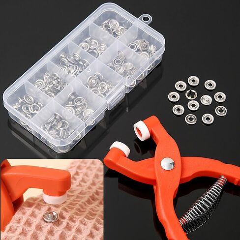 50-Pack No-Sew Invisible Snap Buttons Kit with Installation Pliers, Stainless Steel Snap Fasteners for Clothing Repair & DIY, Clear Storage Box Included in Kuwait
