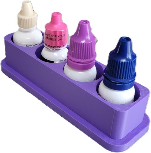 Znet3D Eye Drop Bottle Organizer – 4‑Slot Upright Holder with Wider Base & Deeper Wells – Stable Countertop Storage Stand Made in USA (Silver) in Saudi Arabia