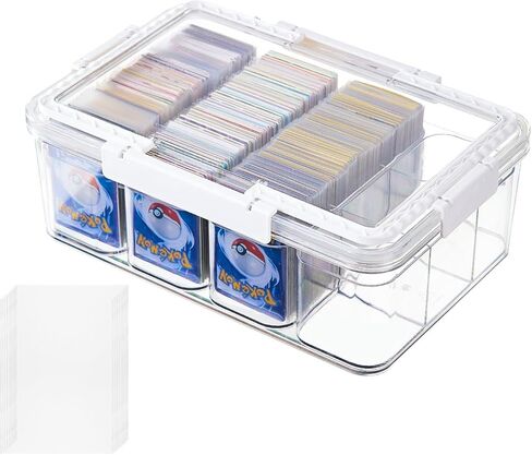 Portable Card storage box with 12 Removable Containers,Storage Box with lid for 2000+ Cards Fits for Standard Cards, TCG, PTG and Sport Cards, with 10 Soft Sleeves(clear,1pack) in Saudi Arabia