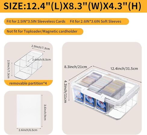 Portable Card storage box with 12 Removable Containers,Storage Box with lid for 2000+ Cards Fits for Standard Cards, TCG, PTG and Sport Cards, with 10 Soft Sleeves(clear,1pack) in Saudi Arabia