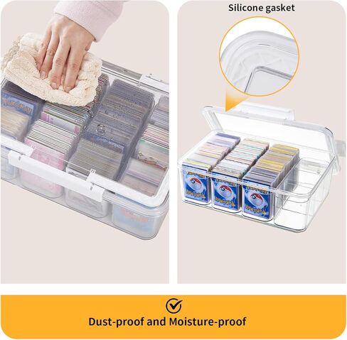 Portable Card storage box with 12 Removable Containers,Storage Box with lid for 2000+ Cards Fits for Standard Cards, TCG, PTG and Sport Cards, with 10 Soft Sleeves(clear,1pack) in Saudi Arabia