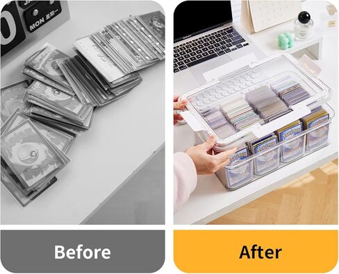 Portable Card storage box with 12 Removable Containers,Storage Box with lid for 2000+ Cards Fits for Standard Cards, TCG, PTG and Sport Cards, with 10 Soft Sleeves(clear,1pack) in Saudi Arabia