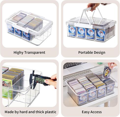 Portable Card storage box with 12 Removable Containers,Storage Box with lid for 2000+ Cards Fits for Standard Cards, TCG, PTG and Sport Cards, with 10 Soft Sleeves(clear,1pack) in Saudi Arabia