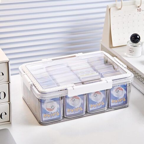 Portable Card storage box with 12 Removable Containers,Storage Box with lid for 2000+ Cards Fits for Standard Cards, TCG, PTG and Sport Cards, with 10 Soft Sleeves(clear,1pack) in Saudi Arabia