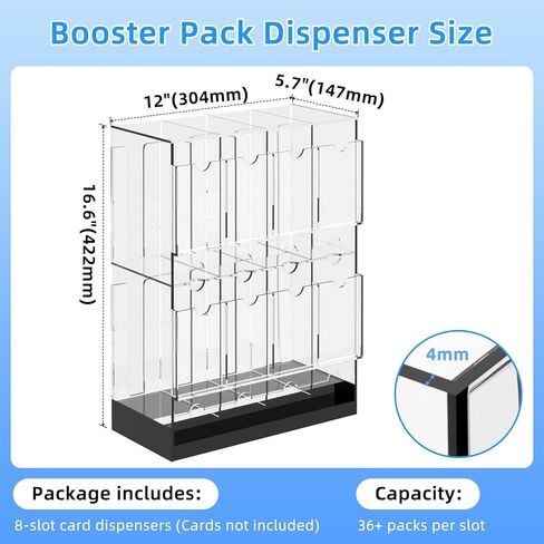 8-Slot Clear Acrylic Booster Pack Dispenser, Card Organizer with Black Base, Fits 280+ Booster Packs, 4mm Thick Display Holders for Sports, Trading Collector Cards in Saudi Arabia
