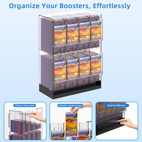8-Slot Clear Acrylic Booster Pack Dispenser, Card Organizer with Black Base, Fits 280+ Booster Packs, 4mm Thick Display Holders for Sports, Trading Collector Cards in Saudi Arabia