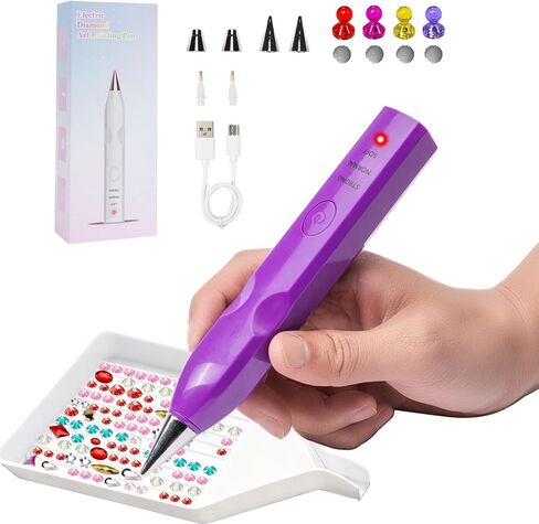 GloHopiup Electric Diamond Painting Pen, Cordless Vacuum Diamond Art Pen no Wax Needed, Rechargeable Diamond Art Accessories Kit for Adults, Perfect for Gem Diamond Art Fans - Purple in Saudi Arabia