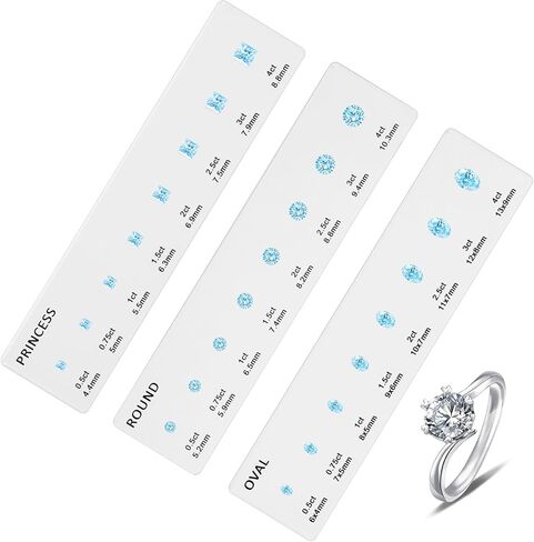 3pcs Diamond Sizer Shape Guide Size Kit Ring Sizer Measuring Tool Engagement Diamond Carat Chart Comparison Tool Bead Measuring Ruler Clear Circle Template for Round Oval Transparent in Saudi Arabia