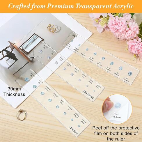 3pcs Diamond Sizer Shape Guide Size Kit Ring Sizer Measuring Tool Engagement Diamond Carat Chart Comparison Tool Bead Measuring Ruler Clear Circle Template for Round Oval Transparent in Saudi Arabia