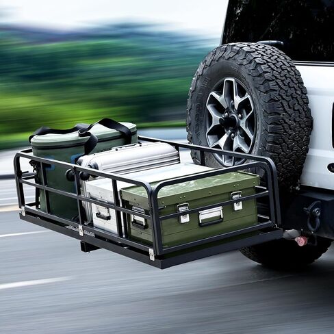 60" x 26" x 13.8" Folding Hitch Cargo Carrier, 750 lbs Capacity Heavy-Duty Trailer Hitch Cargo Basket, Cargo Carrier Hitch Mount for Car SUV Truck, Fits 2" Receiver in Kuwait