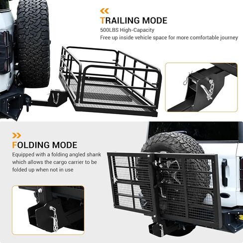 60" x 26" x 13.8" Folding Hitch Cargo Carrier, 750 lbs Capacity Heavy-Duty Trailer Hitch Cargo Basket, Cargo Carrier Hitch Mount for Car SUV Truck, Fits 2" Receiver in Kuwait
