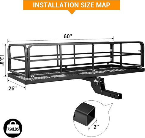 60" x 26" x 13.8" Folding Hitch Cargo Carrier, 750 lbs Capacity Heavy-Duty Trailer Hitch Cargo Basket, Cargo Carrier Hitch Mount for Car SUV Truck, Fits 2" Receiver in Kuwait
