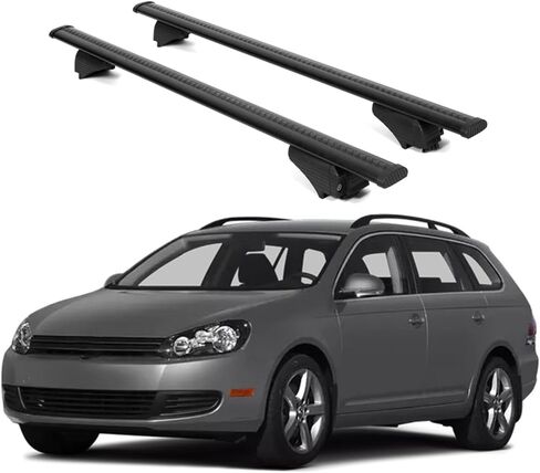 قضبان متقاطعة لحامل السقف ERKUL لسيارة VW Volkswagen Jetta Sportwagen 2009-2014 | قضبان متقاطعة من الألومنيوم مع قفل مضاد للسرقة على السطح | متوافق مع القضبان المرتفعة - أسود in Kuwait