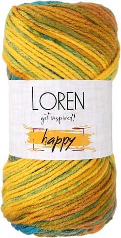Loren Happy Knitting Yarn, 100% Acrylic, 3.5 Oz (100 g) / 185 Yrds (170 m), Variegated Colors for Knitting, Crocheting Yarn, 1-Pack - RH005 in Saudi Arabia