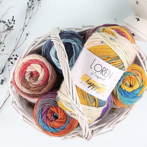 Loren Happy Knitting Yarn, 100% Acrylic, 3.5 Oz (100 g) / 185 Yrds (170 m), Variegated Colors for Knitting, Crocheting Yarn, 1-Pack - RH005 in Saudi Arabia