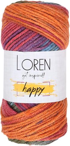 Loren Happy Knitting Yarn, 100% Acrylic, 3.5 Oz (100 g) / 185 Yrds (170 m), Variegated Colors for Knitting, Crocheting Yarn, 1-Pack - RH005 in Saudi Arabia