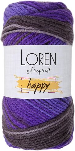 Loren Happy Knitting Yarn, 100% Acrylic, 3.5 Oz (100 g) / 185 Yrds (170 m), Variegated Colors for Knitting, Crocheting Yarn, 1-Pack - RH005 in Saudi Arabia