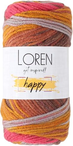 Loren Happy Knitting Yarn, 100% Acrylic, 3.5 Oz (100 g) / 185 Yrds (170 m), Variegated Colors for Knitting, Crocheting Yarn, 1-Pack - RH005 in Saudi Arabia