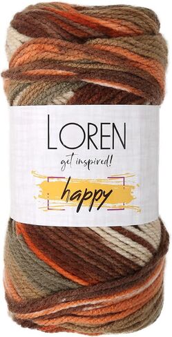 Loren Happy Knitting Yarn, 100% Acrylic, 3.5 Oz (100 g) / 185 Yrds (170 m), Variegated Colors for Knitting, Crocheting Yarn, 1-Pack - RH005 in Saudi Arabia