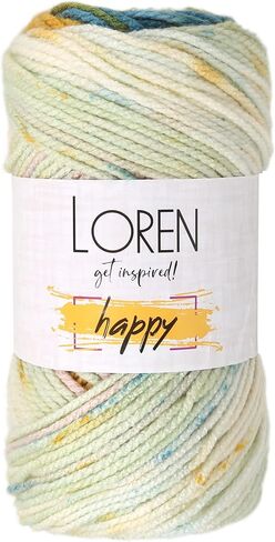 Loren Happy Knitting Yarn, 100% Acrylic, 3.5 Oz (100 g) / 185 Yrds (170 m), Variegated Colors for Knitting, Crocheting Yarn, 1-Pack - RH005 in Saudi Arabia