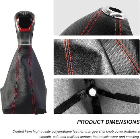 Dustproof Car Shift Knob Cover, Leather Auto Gear Shifter Protective Sleeve Gaiter Interior Decor, Shift Boot Dust Cover for Most Manual Transmission Vehicle (Silver & Carbon Fiber & Red) in Kuwait