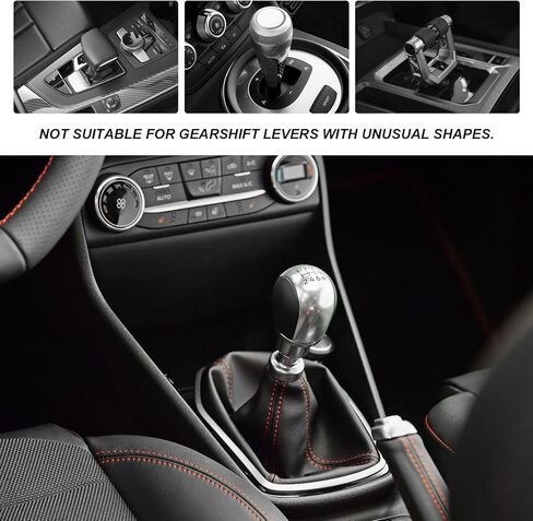 Dustproof Car Shift Knob Cover, Leather Auto Gear Shifter Protective Sleeve Gaiter Interior Decor, Shift Boot Dust Cover for Most Manual Transmission Vehicle (Silver & Carbon Fiber & Red) in Kuwait