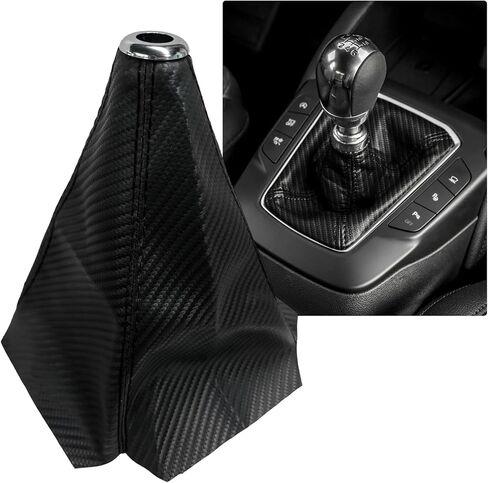 Dustproof Car Shift Knob Cover, Leather Auto Gear Shifter Protective Sleeve Gaiter Interior Decor, Shift Boot Dust Cover for Most Manual Transmission Vehicle (Silver & Carbon Fiber & Red) in Kuwait