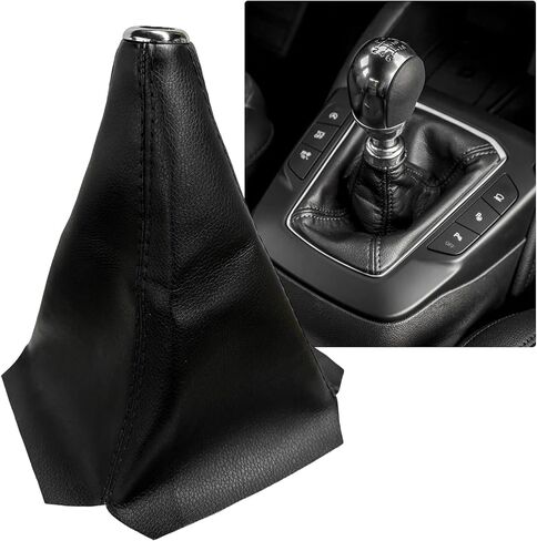 Dustproof Car Shift Knob Cover, Leather Auto Gear Shifter Protective Sleeve Gaiter Interior Decor, Shift Boot Dust Cover for Most Manual Transmission Vehicle (Silver & Carbon Fiber & Red) in Kuwait