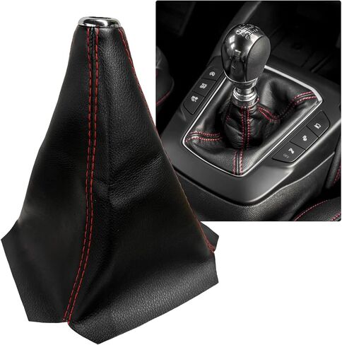 Dustproof Car Shift Knob Cover, Leather Auto Gear Shifter Protective Sleeve Gaiter Interior Decor, Shift Boot Dust Cover for Most Manual Transmission Vehicle (Silver & Carbon Fiber & Red) in Kuwait
