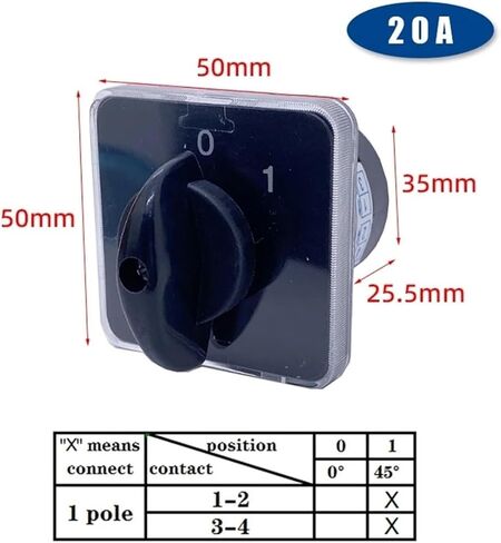 20A Electric Power Cut On Off Silver Contact Knob Isolator Changeover Rotary Cam Switch YMZ12-20/1 in Kuwait