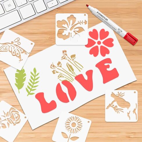 BATHRINS 96 Pcs Stencils Set for Painting Reusable Stencil Crafts Flowers & Letters Drawing Templates for Wall, Fabric Art, Wood, Scrapbook, Home Signs in Saudi Arabia