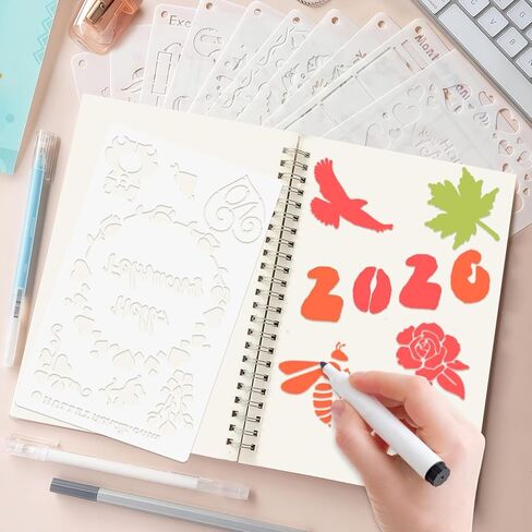 BATHRINS 96 Pcs Stencils Set for Painting Reusable Stencil Crafts Flowers & Letters Drawing Templates for Wall, Fabric Art, Wood, Scrapbook, Home Signs in Saudi Arabia