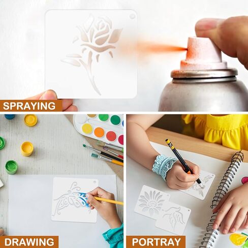 BATHRINS 96 Pcs Stencils Set for Painting Reusable Stencil Crafts Flowers & Letters Drawing Templates for Wall, Fabric Art, Wood, Scrapbook, Home Signs in Saudi Arabia