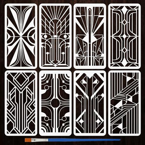 FINGERINSPIRE 8PCS Geometric Modern Decoration Painting Stencil with Paint Brush 5.9x11.8inch Abstract Style Patterns Drawing Template Plastic PET Daily Theme Stencil for Painting on Wood Fabric in Kuwait