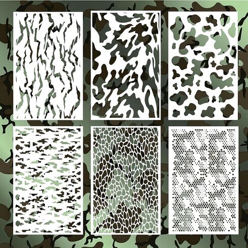 6-Pack Mylar Camouflage Stencils 14"x9" – Reusable Tactical Pattern Templates for Airbrush & Spray Paint, Helmets, Boats, RC Models & DIY Projects №3 in Saudi Arabia