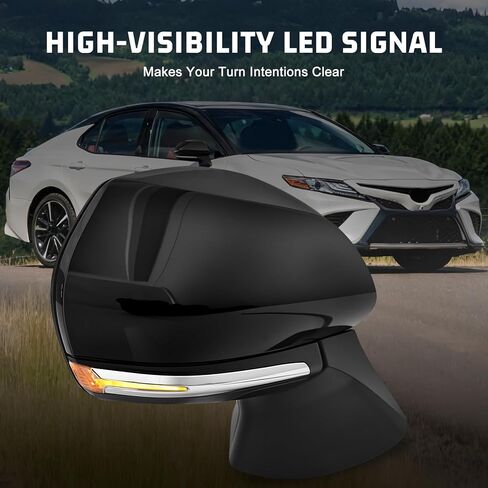Passenger Side Door Mirror Replacement for 2018–2024 Toyota Camry, Heated, Blind Spot Monitor, Turn Signal Light, Power Adjustment, 7-Pin, Black, Side View Mirror Assembly, Replaces TO1321368 in Kuwait