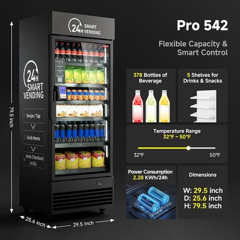 AI Vending Machine for Sale Smart Refrigerated Vending Machine Business with Touch Card Reader US440 (Black, Plus) in Saudi Arabia