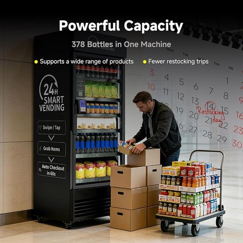 AI Vending Machine for Sale Smart Refrigerated Vending Machine Business with Touch Card Reader US440 (Black, Plus) in Saudi Arabia
