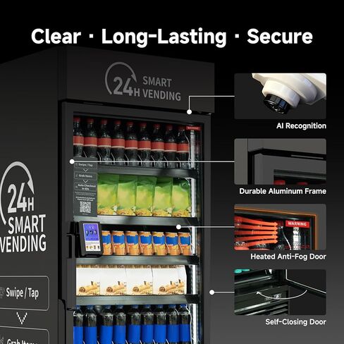 AI Vending Machine for Sale Smart Refrigerated Vending Machine Business with Touch Card Reader US440 (Black, Plus) in Saudi Arabia