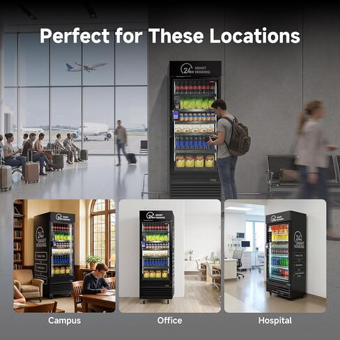 AI Vending Machine for Sale Smart Refrigerated Vending Machine Business with Touch Card Reader US440 (Black, Plus) in Saudi Arabia
